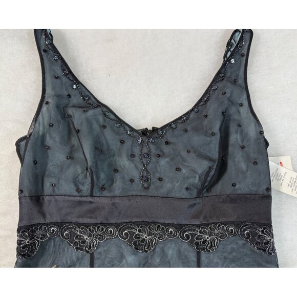 Vintage Teal Black Y2K Embroidered Silk Dress 10 Glam Fairy Dark Whimsigoth Bead - Picture 2 of 16